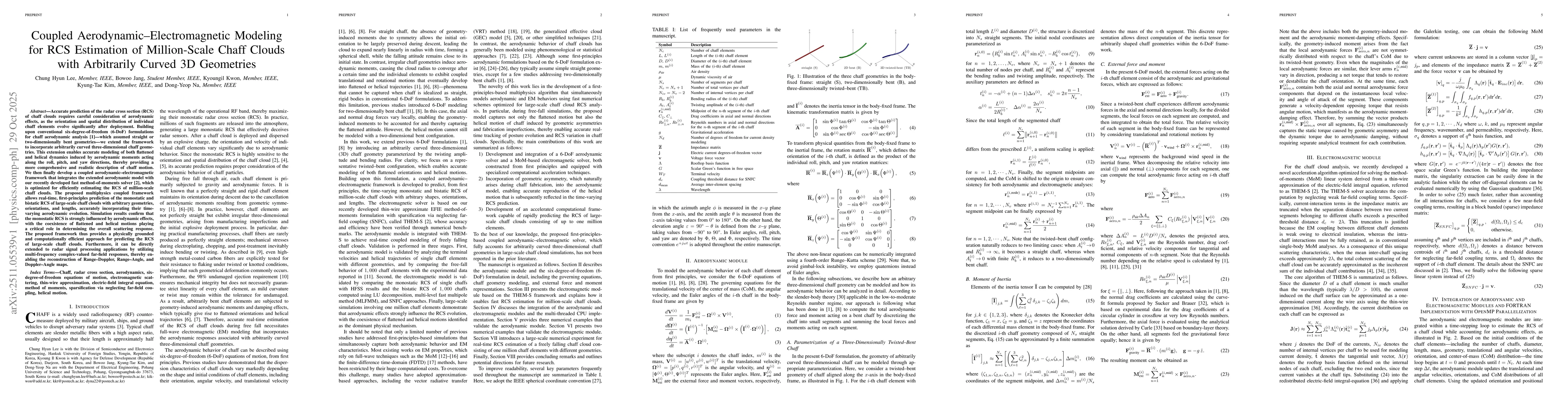 Thumbnail for Coupled Aerodynamic-Electromagnetic Modeling for RCS Estimation of Million-Scale Chaff Clouds with Arbitrarily Curved 3D Geometries