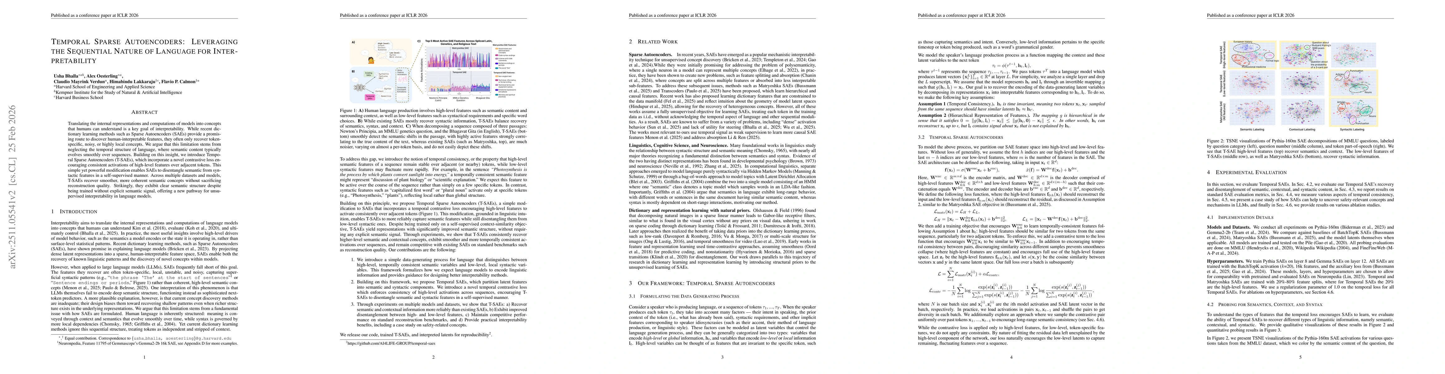 Thumbnail for Temporal Sparse Autoencoders: Leveraging the Sequential Nature of Language for Interpretability