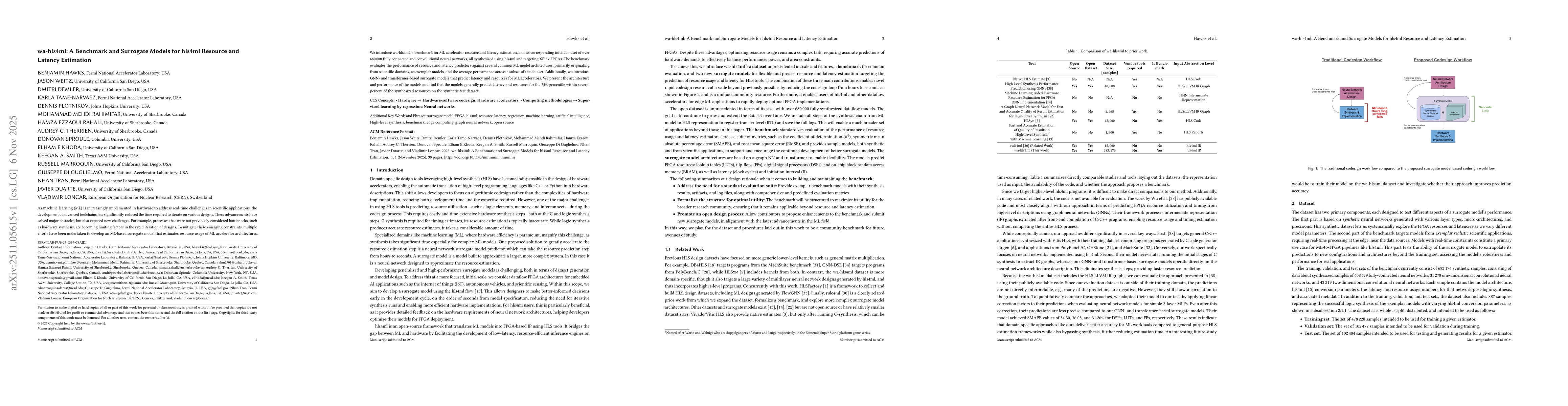 Thumbnail for wa-hls4ml: A Benchmark and Surrogate Models for hls4ml Resource and Latency Estimation