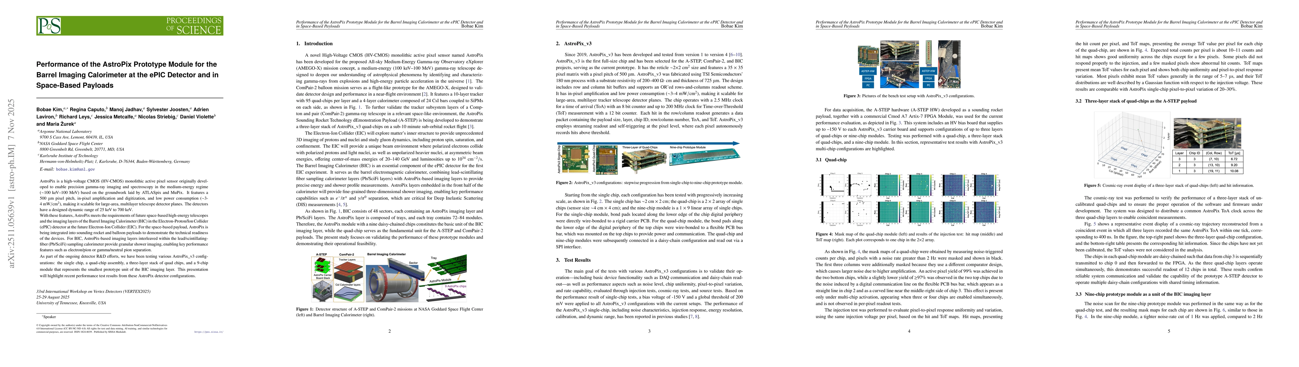 Thumbnail for Performance of the AstroPix Prototype Module for the Barrel Imaging Calorimeter at the ePIC Detector and in Space-Based Payloads