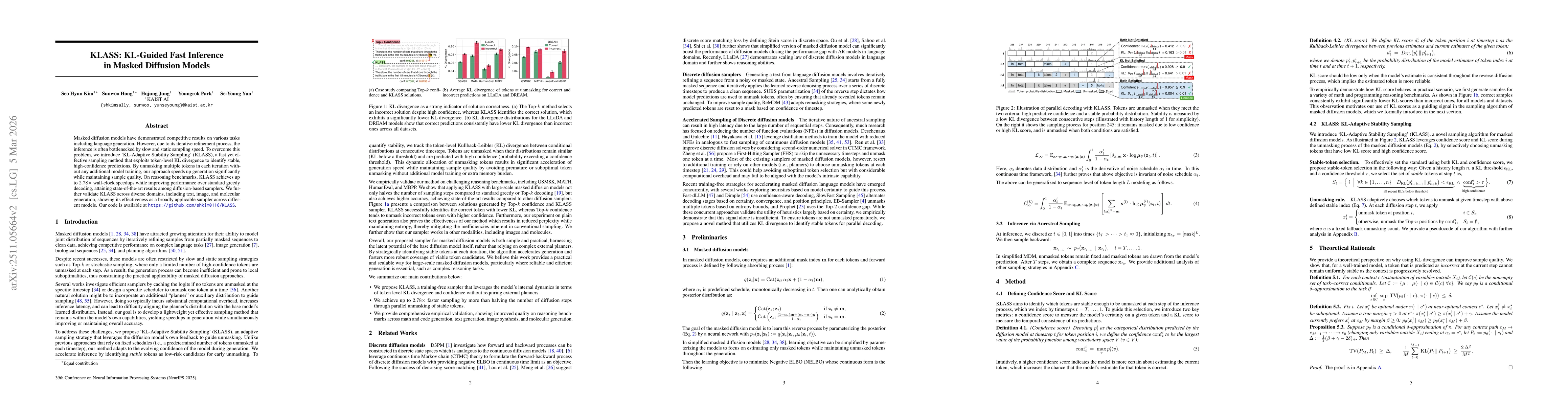 Thumbnail for KLASS: KL-Guided Fast Inference in Masked Diffusion Models