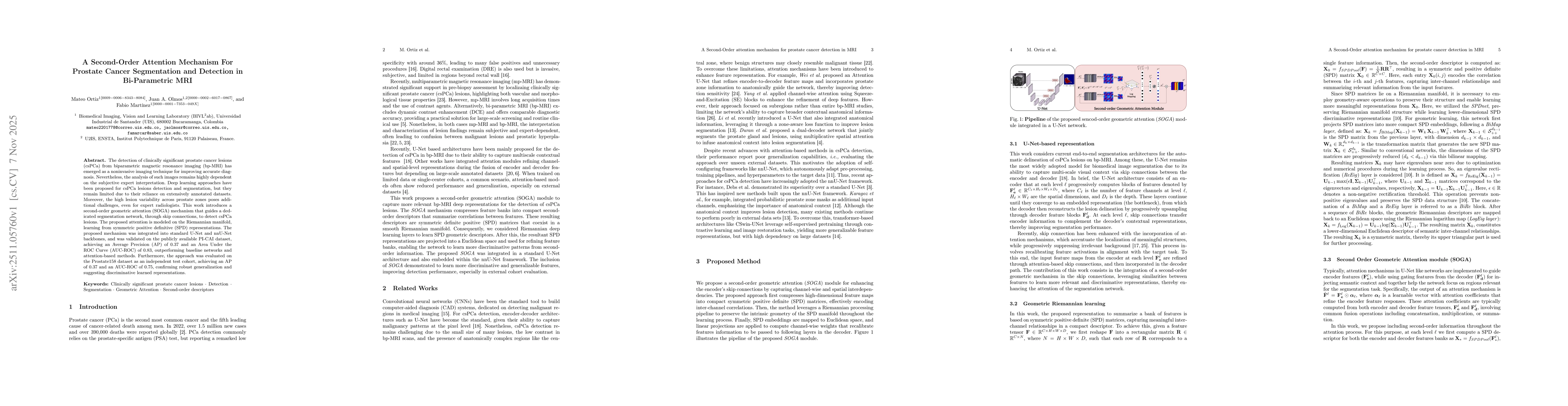 Thumbnail for A Second-Order Attention Mechanism For Prostate Cancer Segmentation and Detection in Bi-Parametric MRI