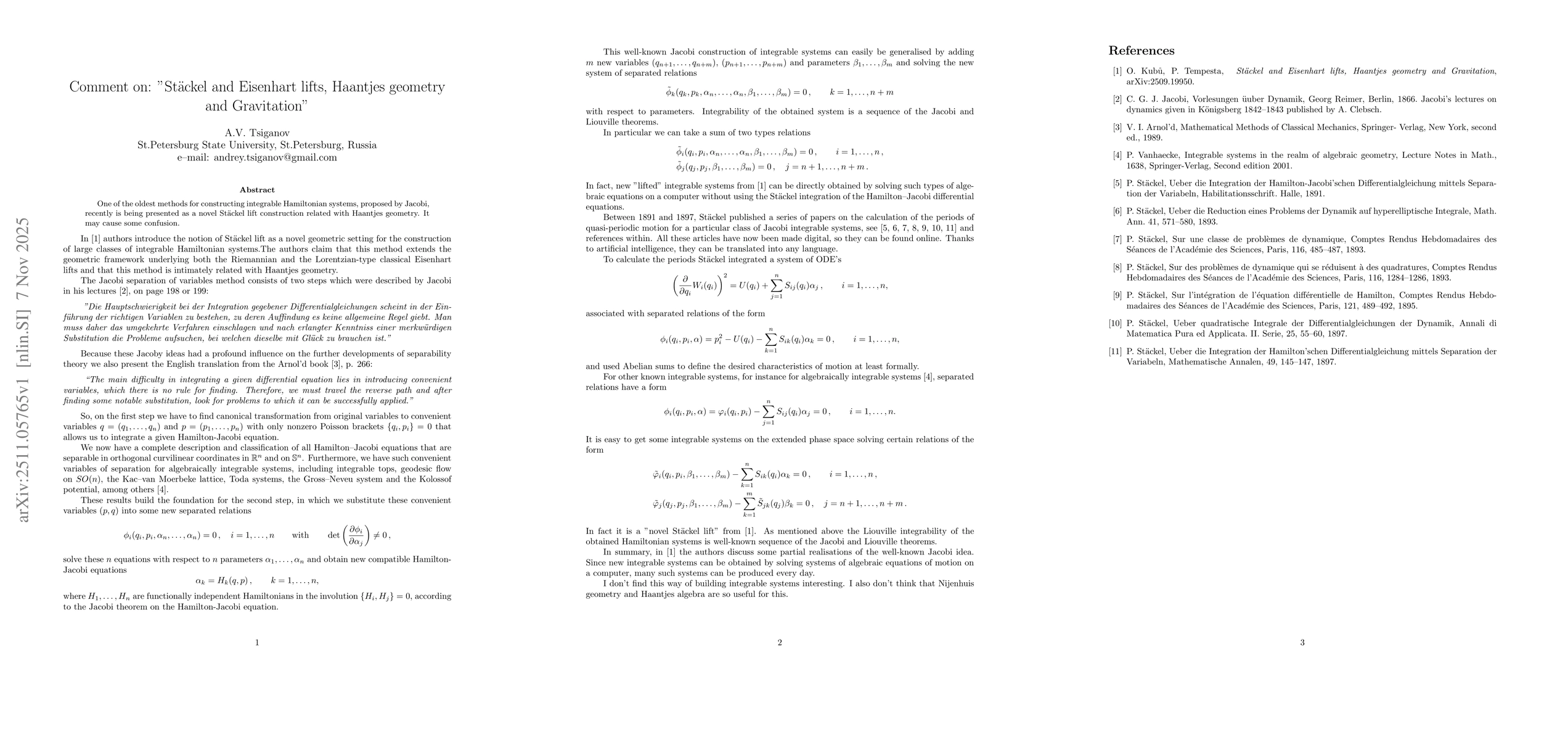 Thumbnail for Comment on: "Stäckel and Eisenhart lifts, Haantjes geometry and Gravitation"