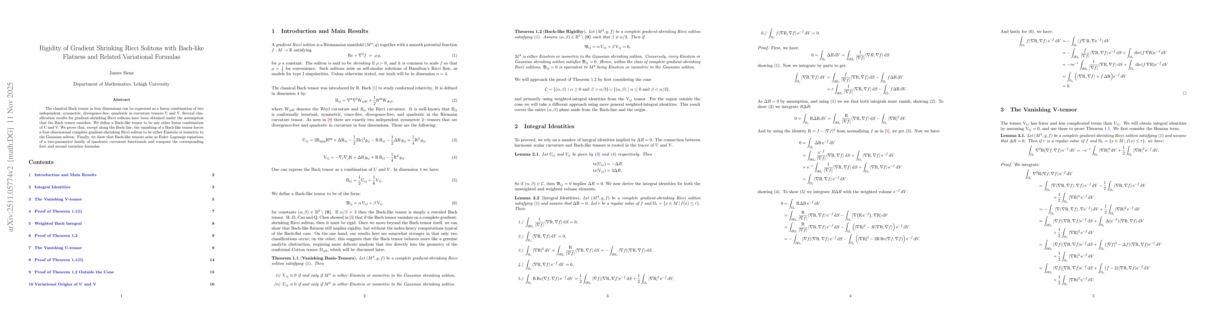 Thumbnail for Rigidity of Gradient Shrinking Ricci Solitons with Bach-like Flatness and Related Variational Formulas
