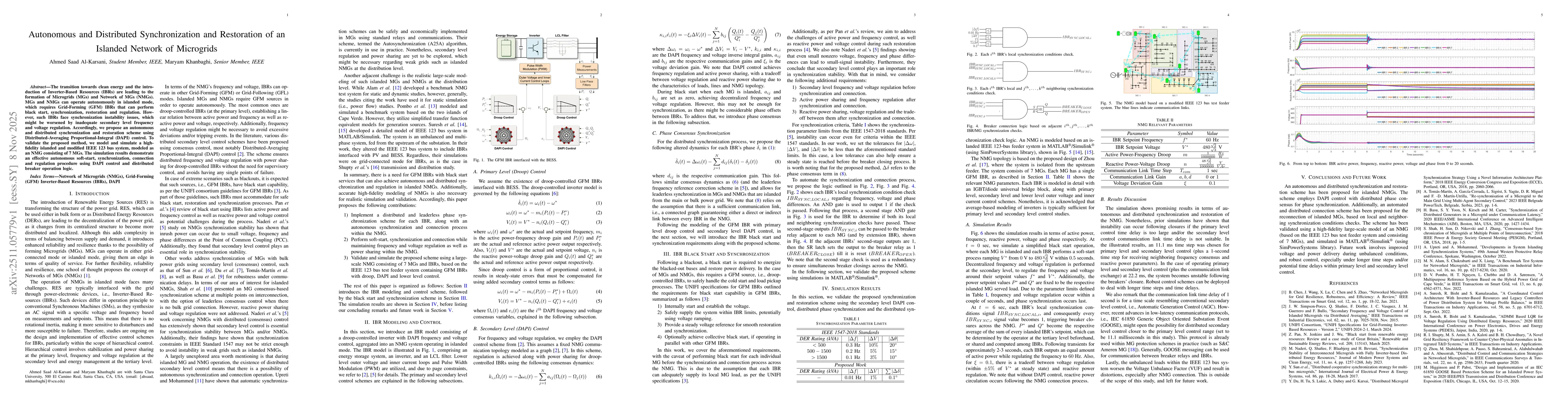 Thumbnail for Autonomous and Distributed Synchronization and Restoration of an Islanded Network of Microgrids