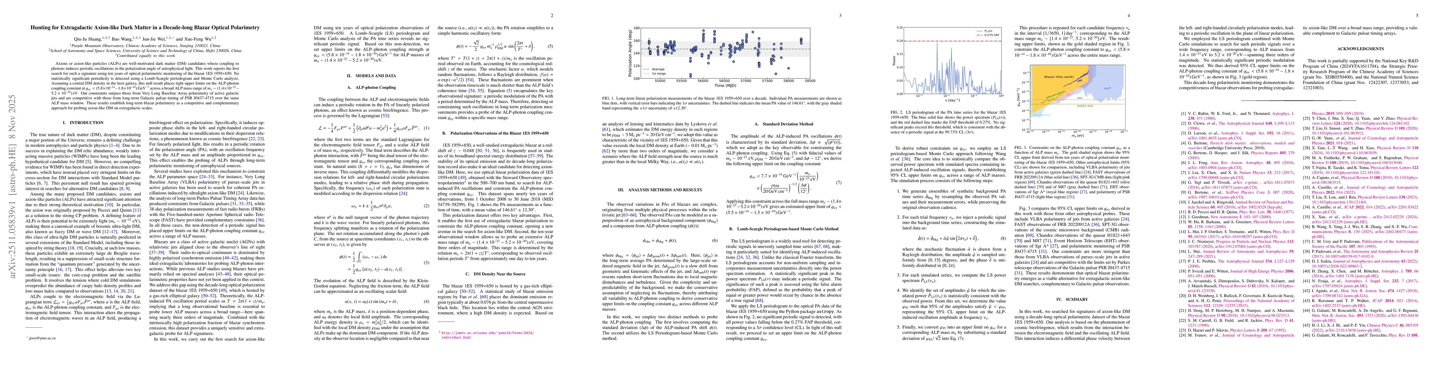 Thumbnail for Hunting for Extragalactic Axion-like Dark Matter in a Decade-long Blazar Optical Polarimetry