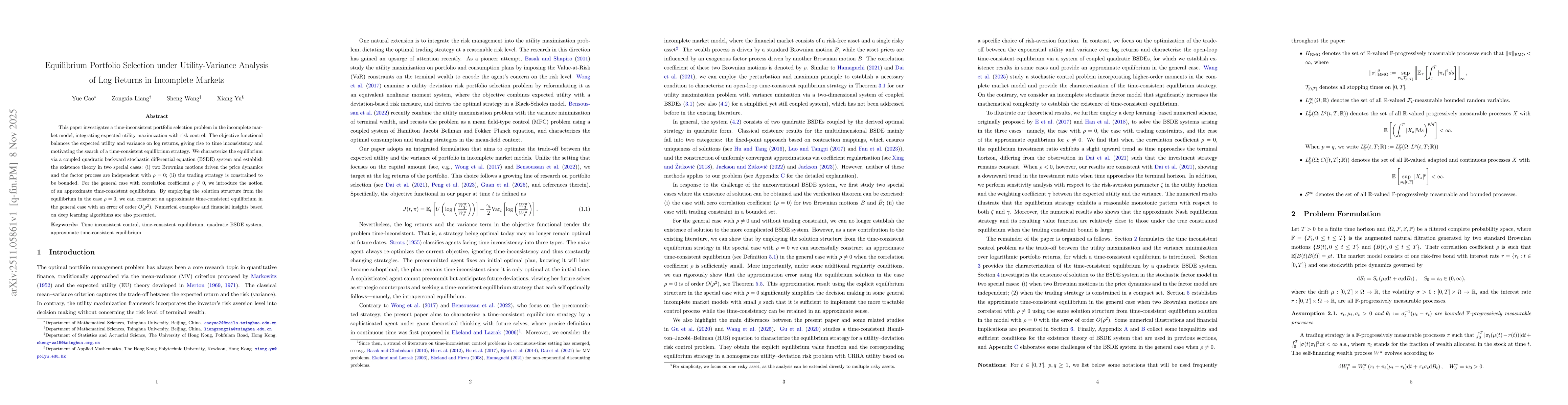 Thumbnail for Equilibrium Portfolio Selection under Utility-Variance Analysis of Log Returns in Incomplete Markets