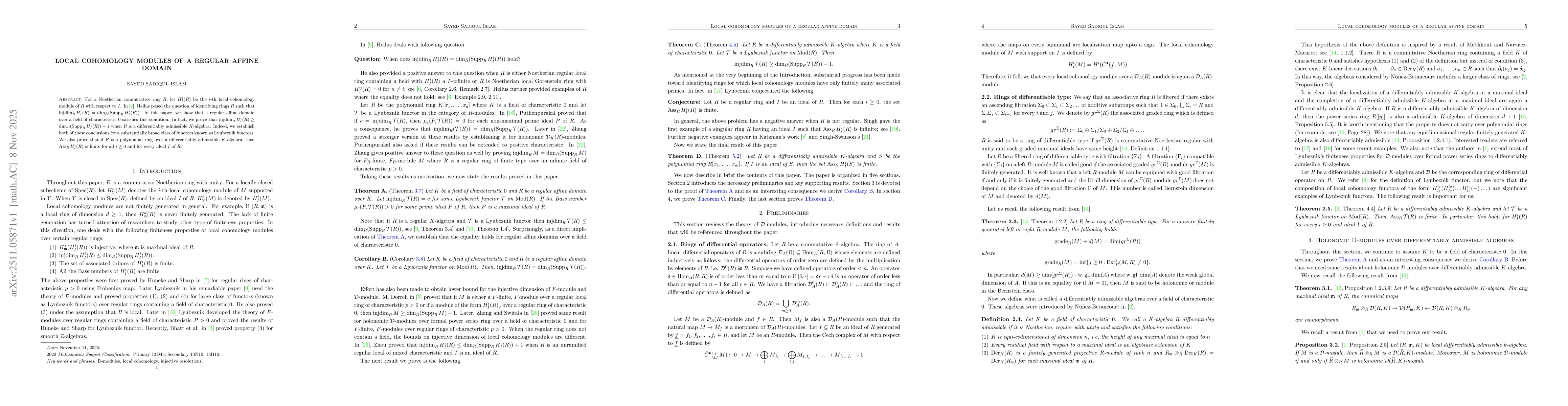 Thumbnail for Local cohomology modules of a regular affine domain