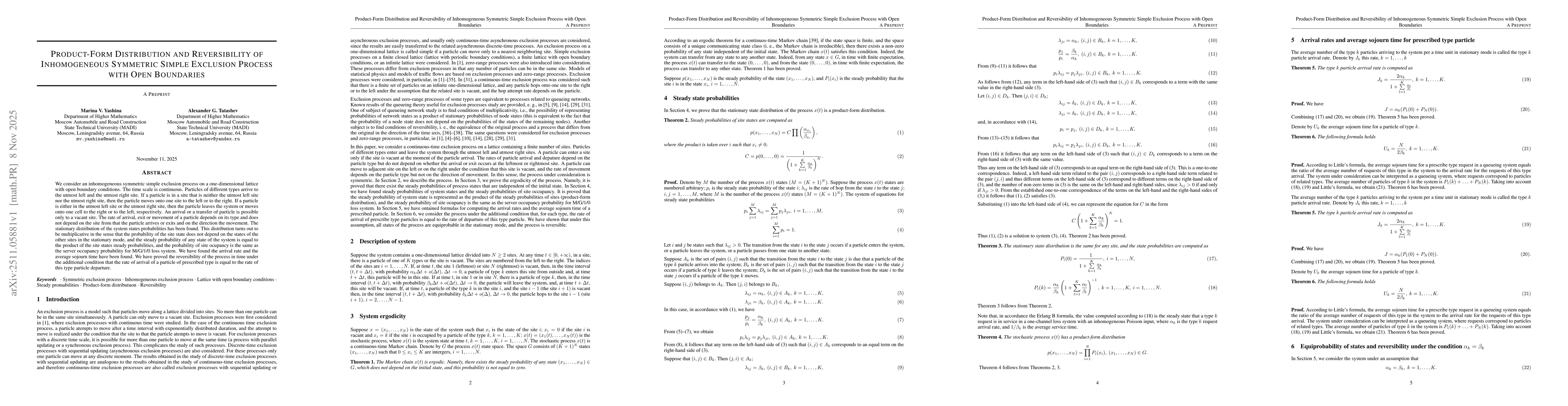 Thumbnail for Product-Form Distribution and Reversibility of Inhomogeneous Symmetric Simple Exclusion Process with Open Boundaries