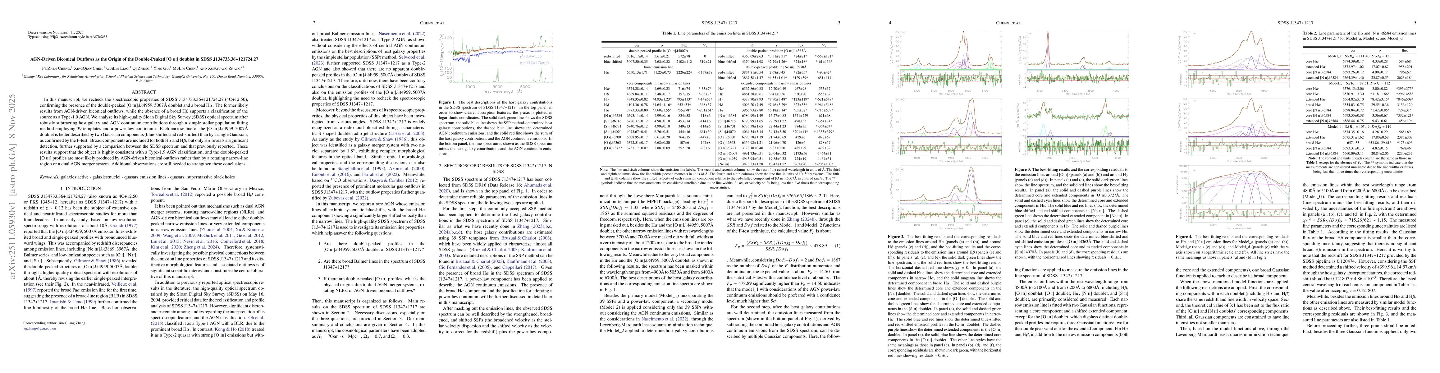 Thumbnail for AGN-Driven Biconical Outflows as the Origin of the Double-Peaked [O~{\sc iii}] doublet in SDSS J134733.36+121724.27