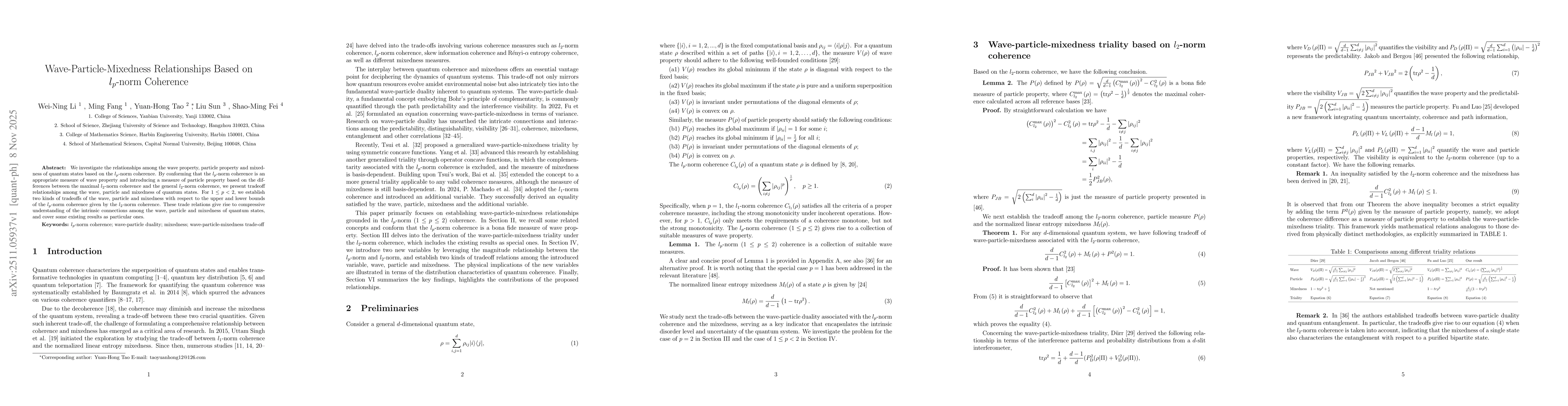 Thumbnail for Wave-Particle-Mixedness Relationships Based on lp-norm Coherence