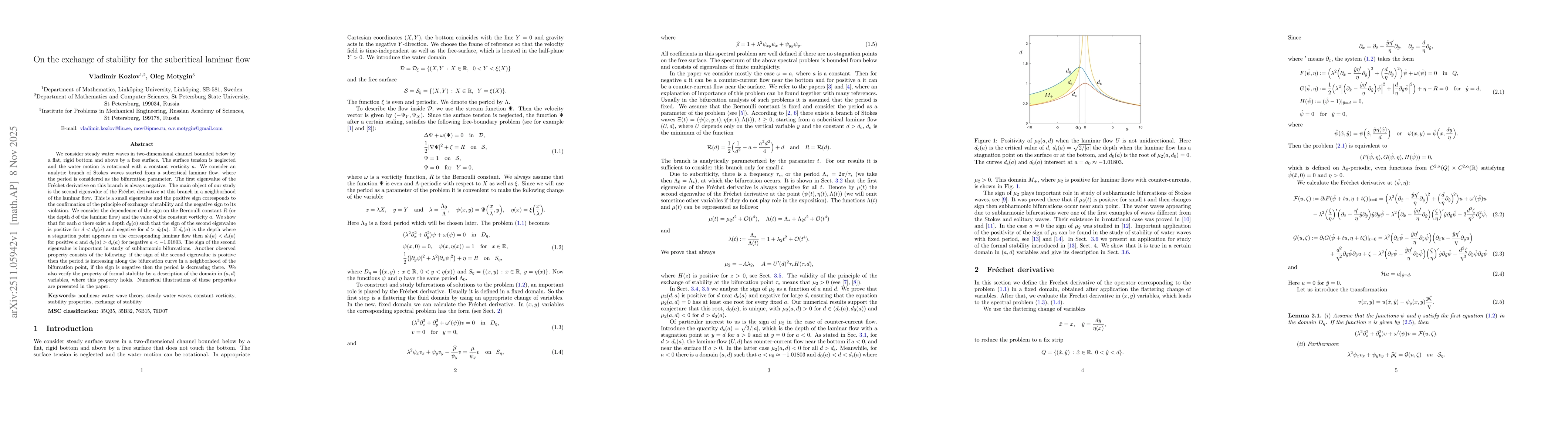 Thumbnail for On the exchange of stability for the subcritical laminar flow