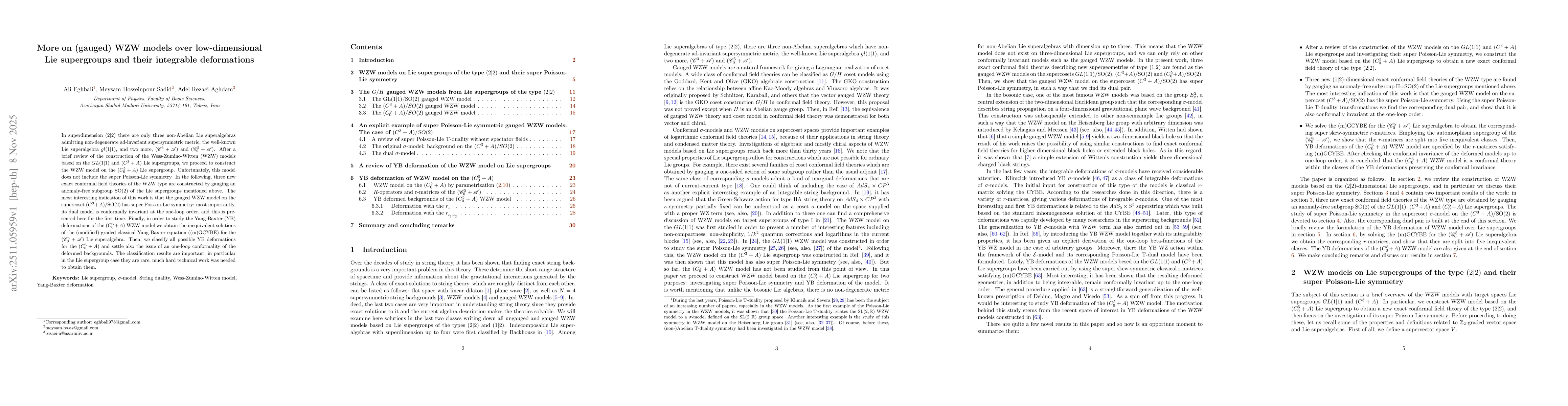 Thumbnail for More on (gauged) WZW models over low-dimensional Lie supergroups and their integrable deformations