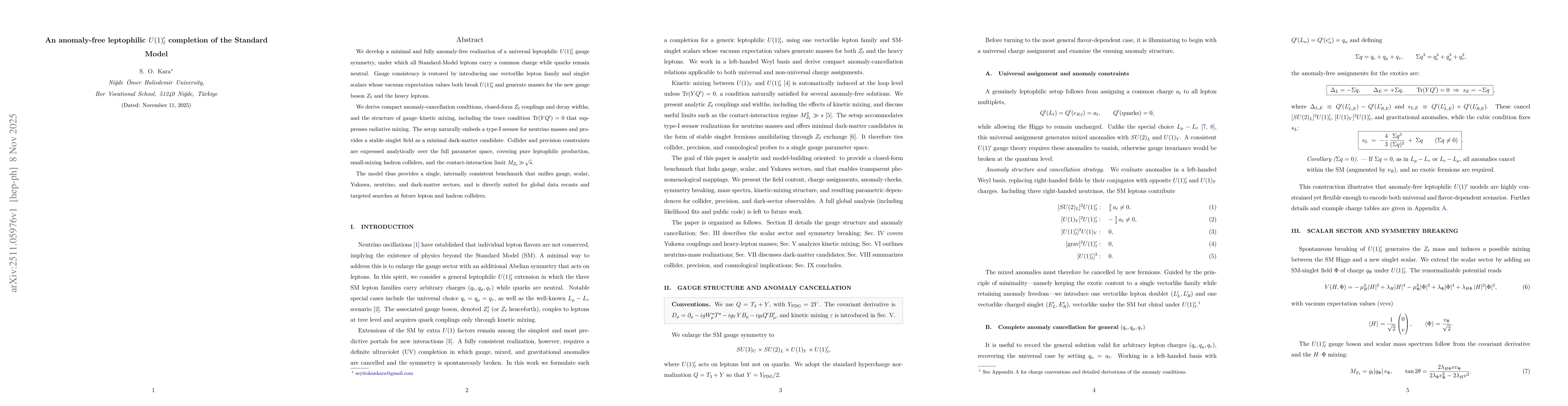 Thumbnail for An anomaly-free leptophilic $U(1)'_{\ell}$ completion of the Standard Model