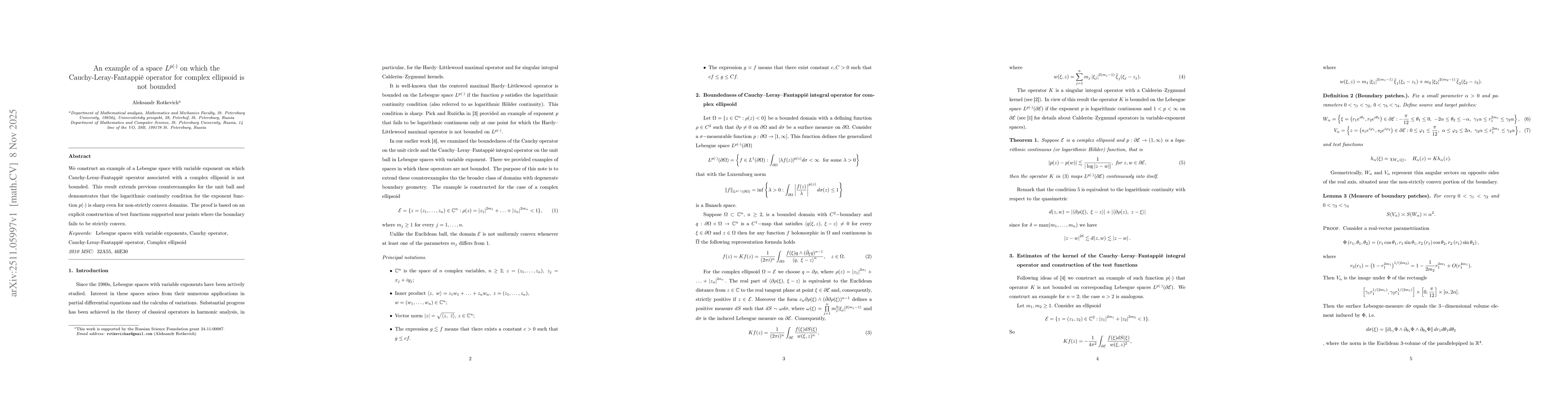 Thumbnail for An example of a space $L^{p(\cdot)}$ on which the Cauchy-Leray-Fantappiè operator for complex ellipsoid is not bounded