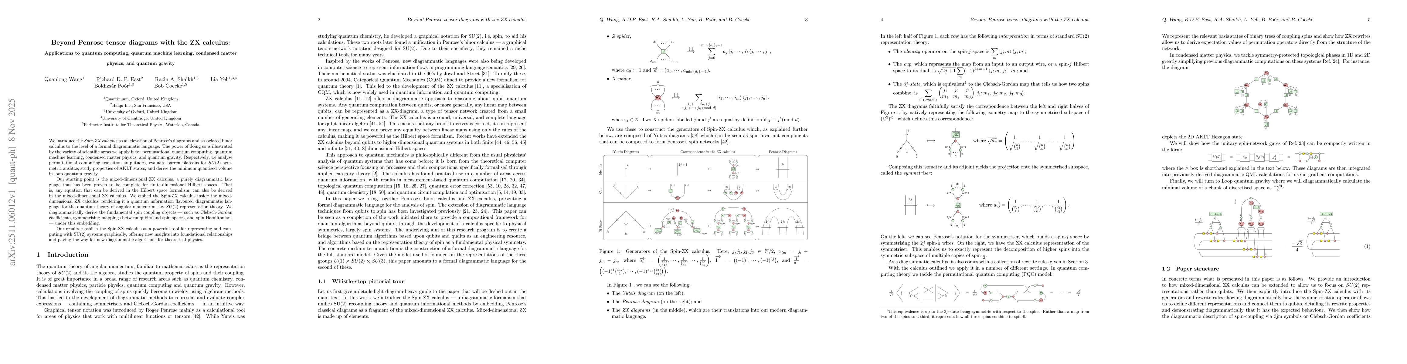 Thumbnail for Beyond Penrose tensor diagrams with the ZX calculus: Applications to quantum computing, quantum machine learning, condensed matter physics, and quantum gravity