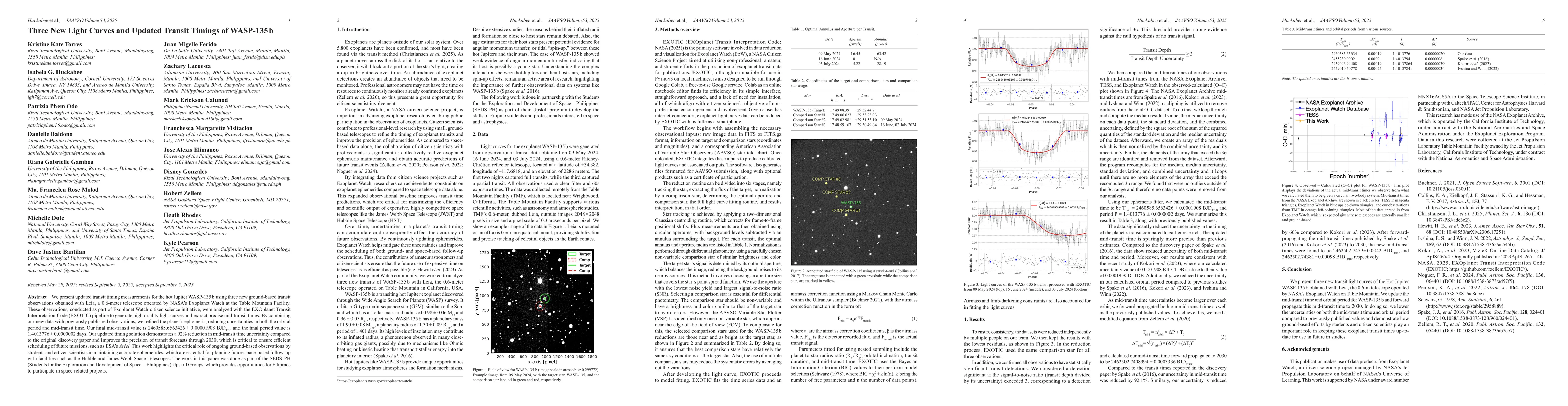 Thumbnail for Three New Light Curves and Updated Transit Timings of WASP-135 b
