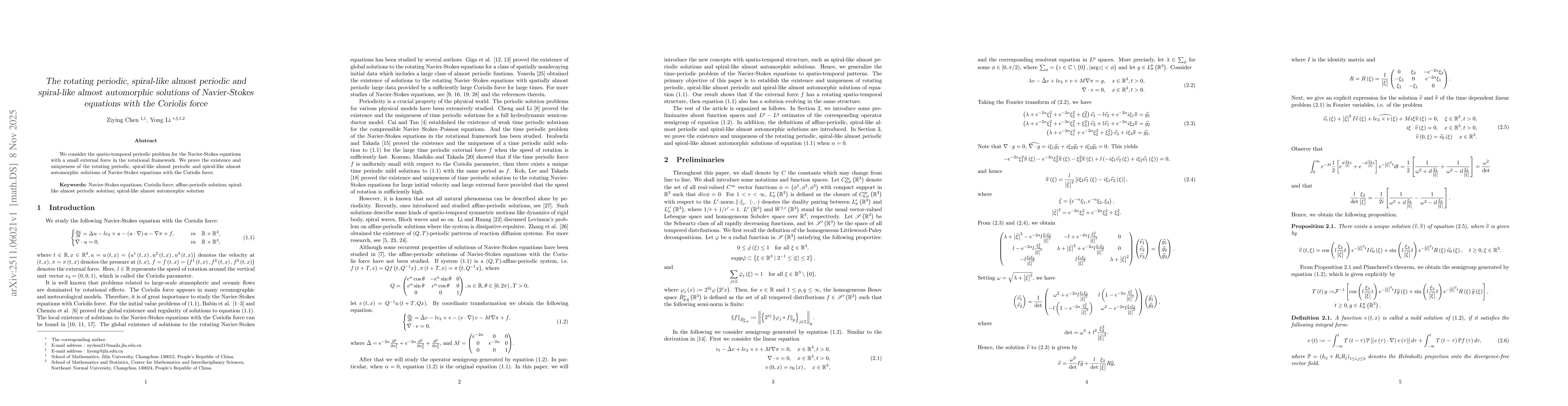 Thumbnail for The rotating periodic, spiral-like almost periodic and spiral-like almost automorphic solutions of Navier-Stokes equations with the Coriolis force