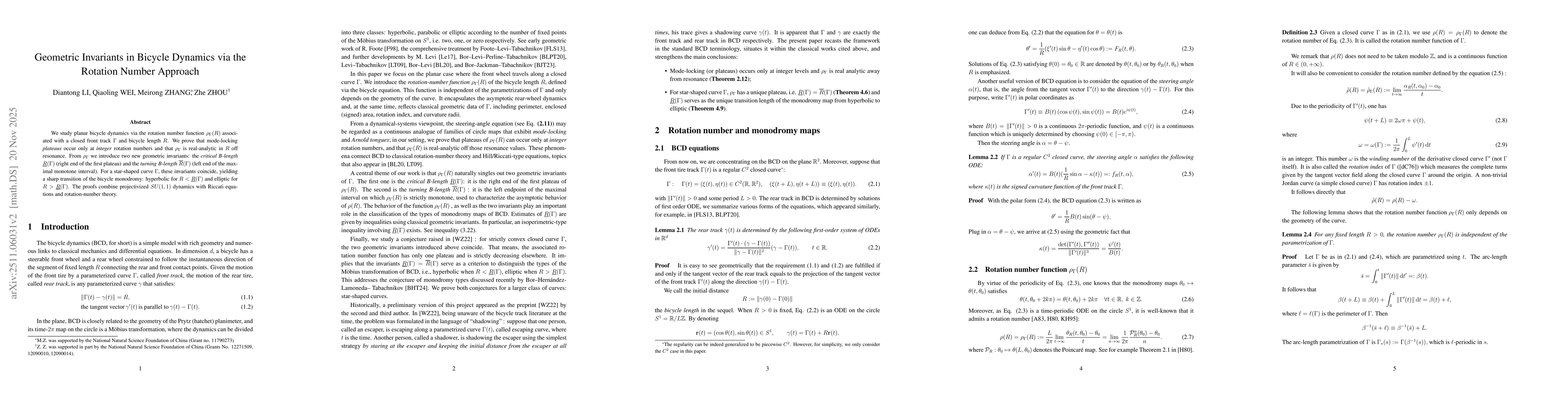 Thumbnail for Rotation Numbers and Geometric Invariants in Bicycle Dynamics