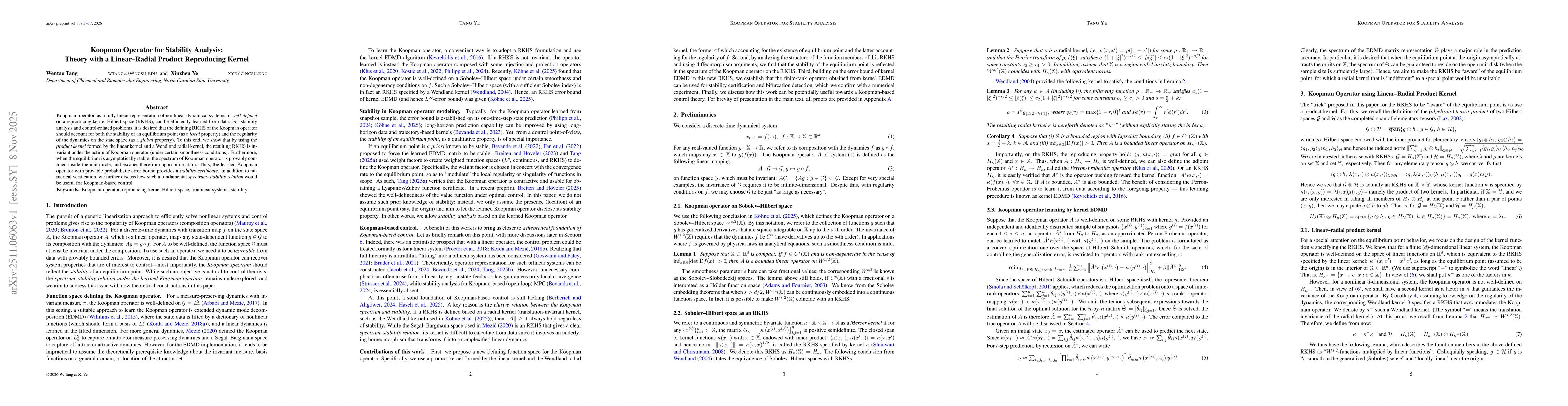 Thumbnail for Koopman Operator for Stability Analysis: Theory with a Linear--Radial Product Reproducing Kernel
