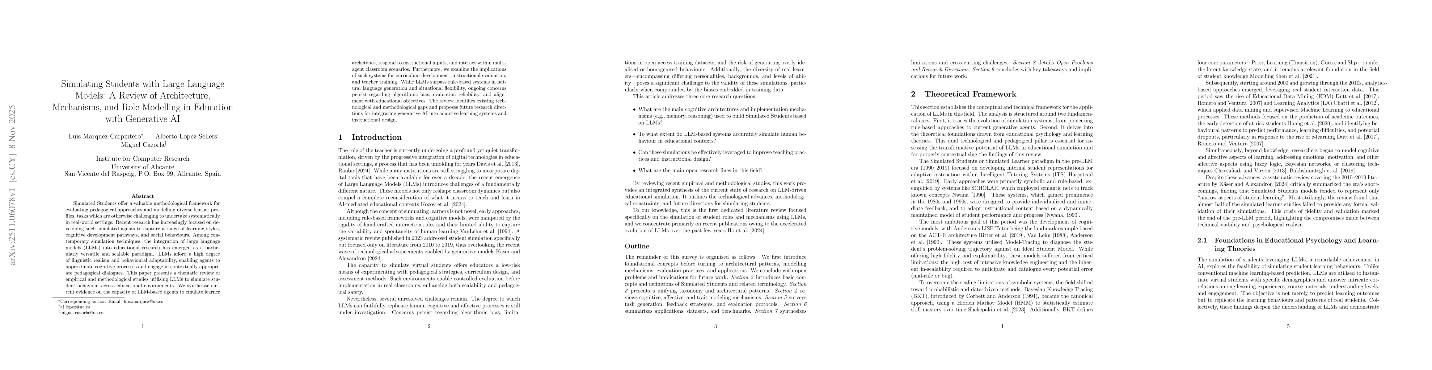 Thumbnail for Simulating Students with Large Language Models: A Review of Architecture, Mechanisms, and Role Modelling in Education with Generative AI