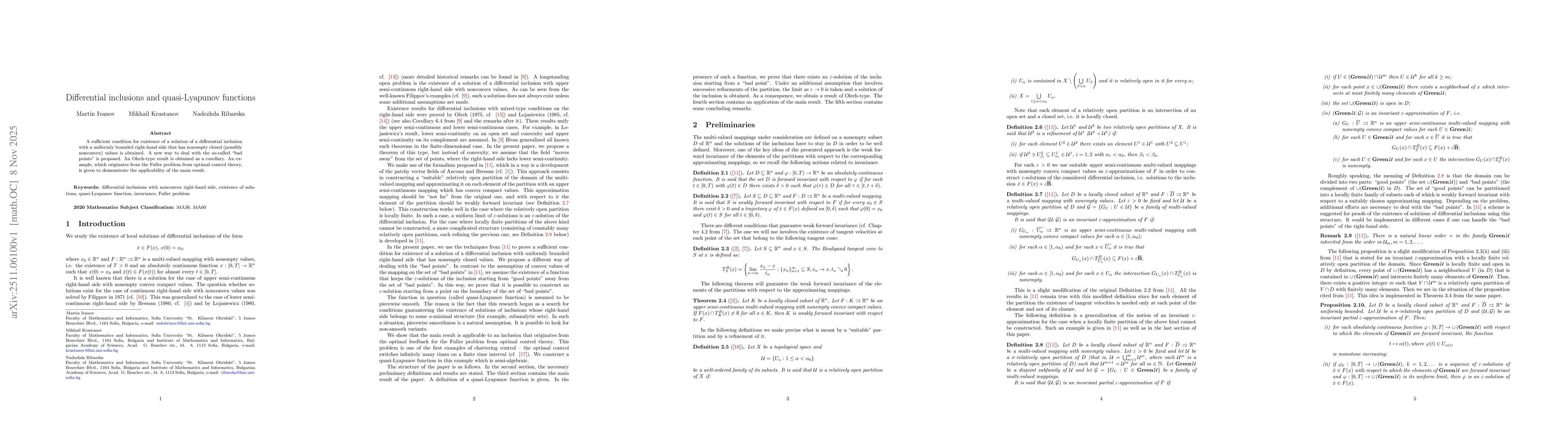 Thumbnail for Differential inclusions and quasi-Lyapunov functions