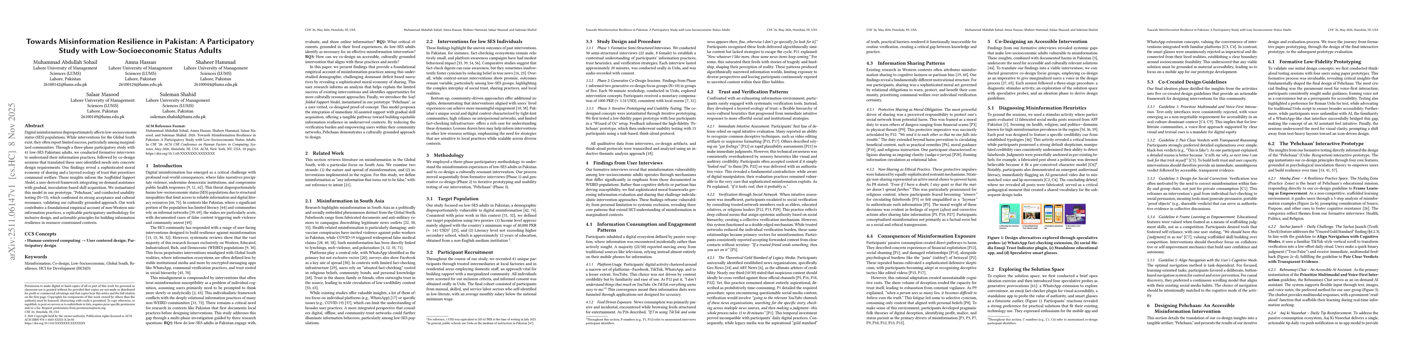 Thumbnail for Towards Misinformation Resilience in Pakistan: A Participatory Study with Low-Socioeconomic Status Adults