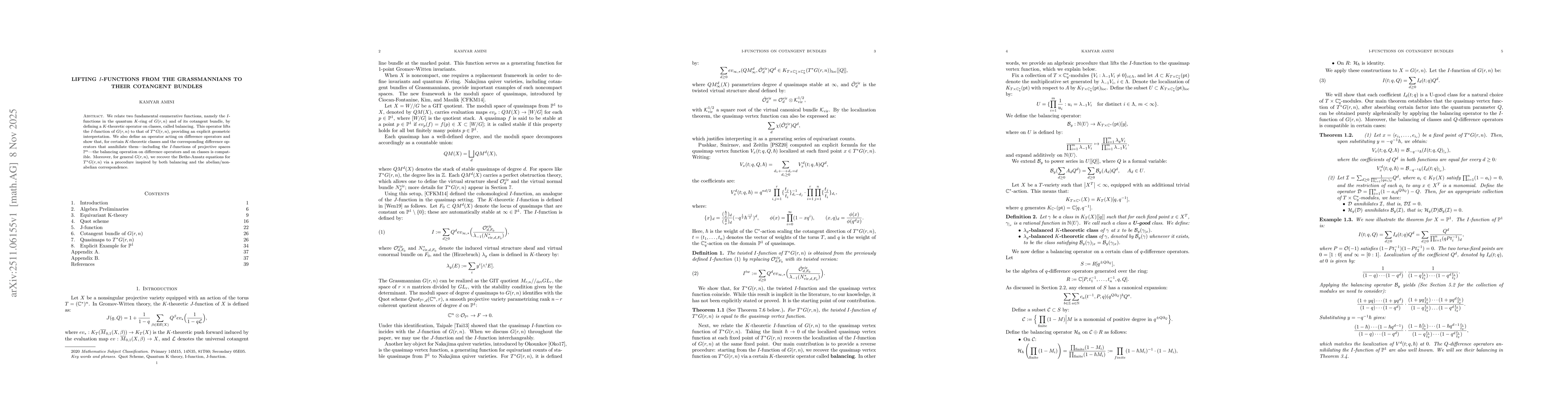Thumbnail for Lifting $I$-functions from the Grassmannians to their cotangent bundles