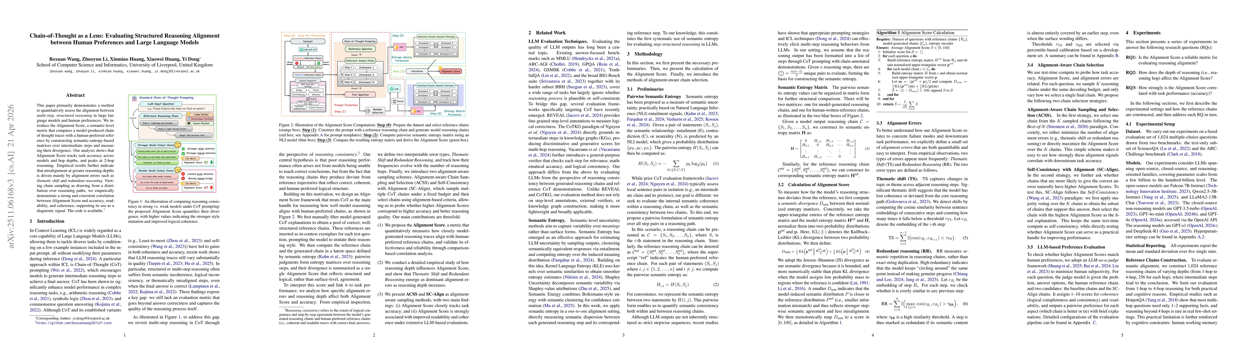 Thumbnail for Chain-of-Thought as a Lens: Evaluating Structured Reasoning Alignment between Human Preferences and Large Language Models