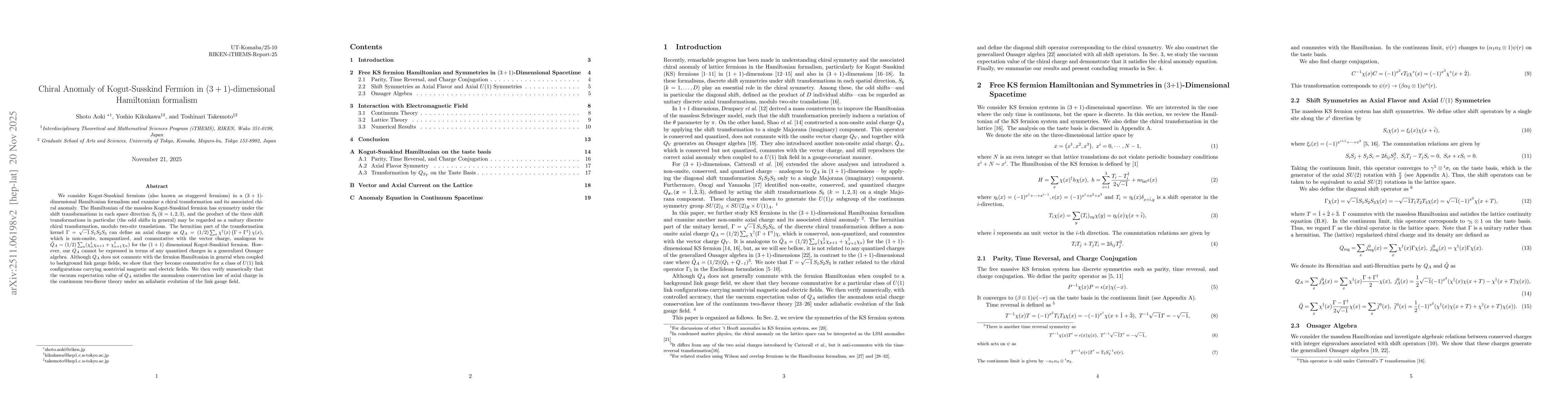 Thumbnail for Chiral Anomaly of Kogut-Susskind Fermion in (3+1)-dimensional Hamiltonian formalism