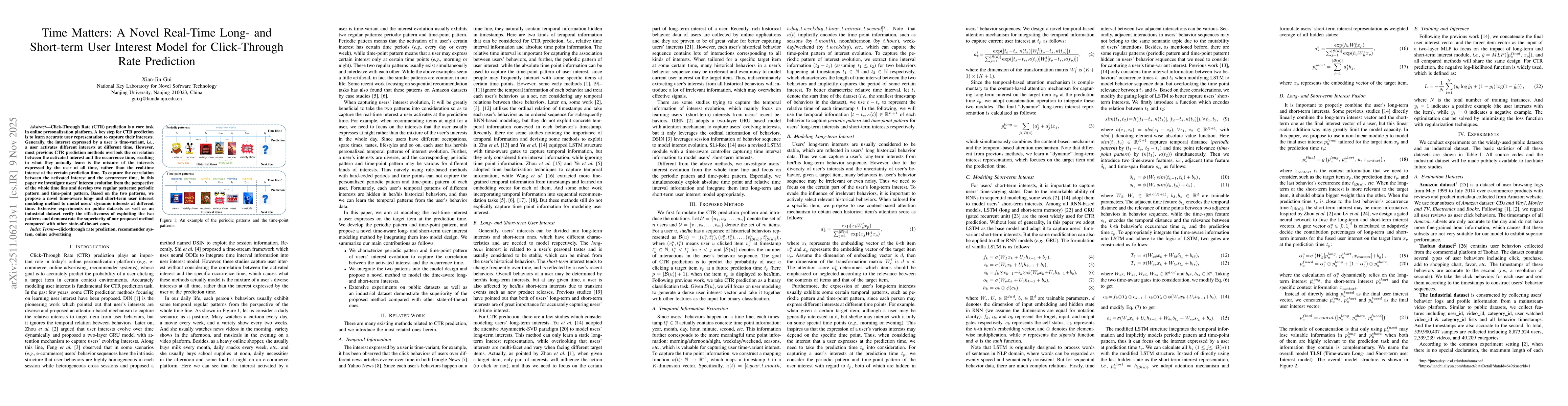 Thumbnail for Time Matters: A Novel Real-Time Long- and Short-term User Interest Model for Click-Through Rate Prediction
