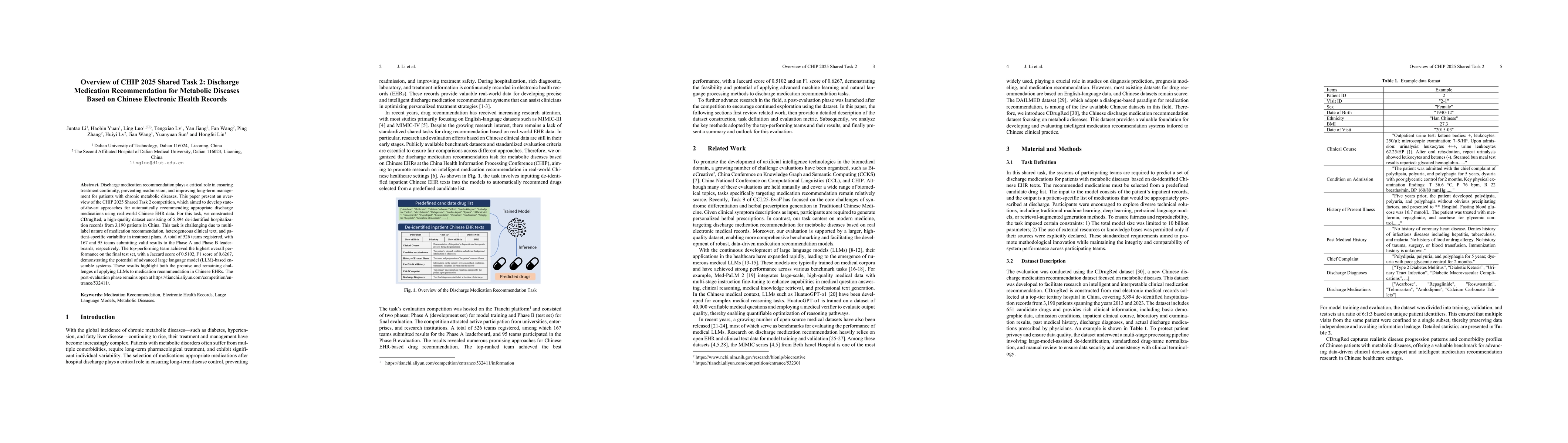Thumbnail for Overview of CHIP 2025 Shared Task 2: Discharge Medication Recommendation for Metabolic Diseases Based on Chinese Electronic Health Records