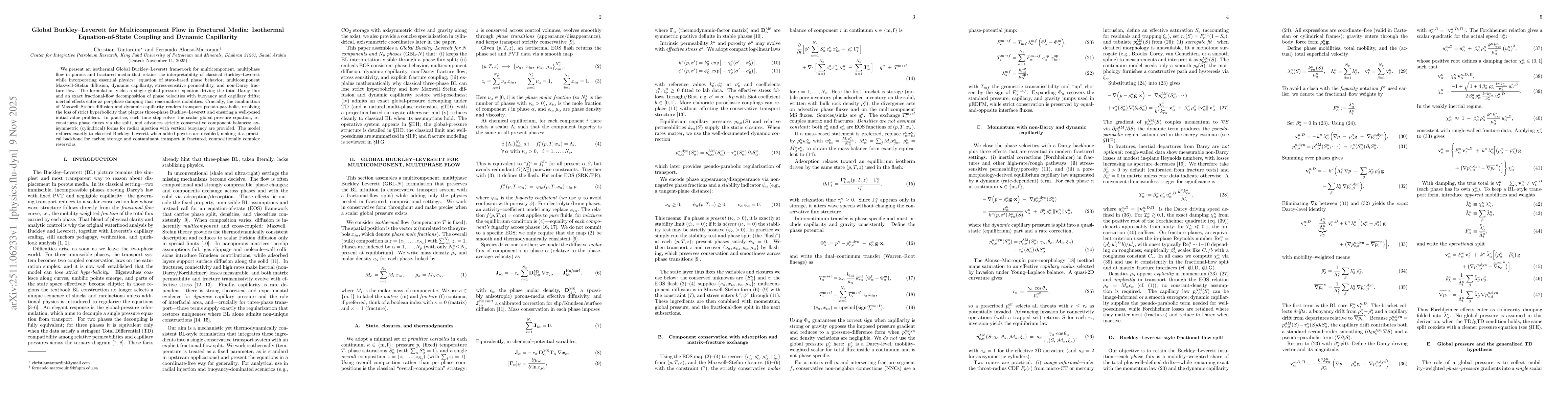 Thumbnail for Global Buckley--Leverett for Multicomponent Flow in Fractured Media: Isothermal Equation-of-State Coupling and Dynamic Capillarity
