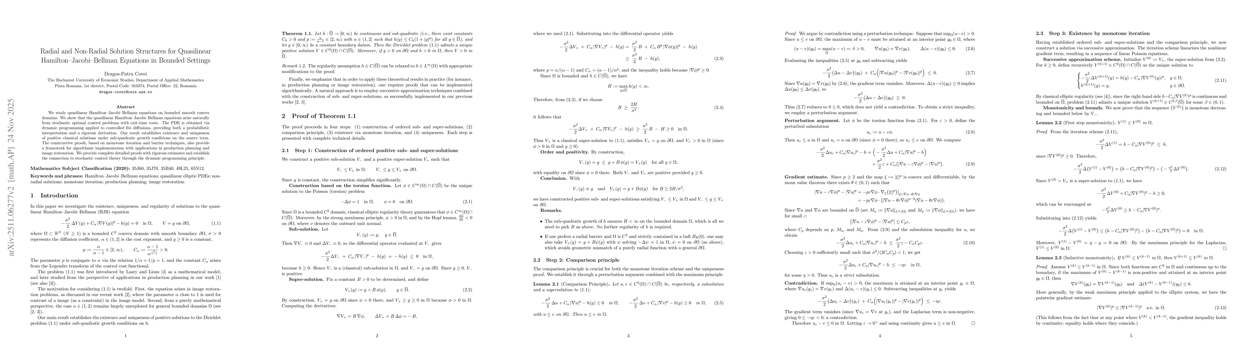 Thumbnail for Radial and Non-Radial Solution Structures for Quasilinear Hamilton--Jacobi--Bellman Equations in Bounded Settings