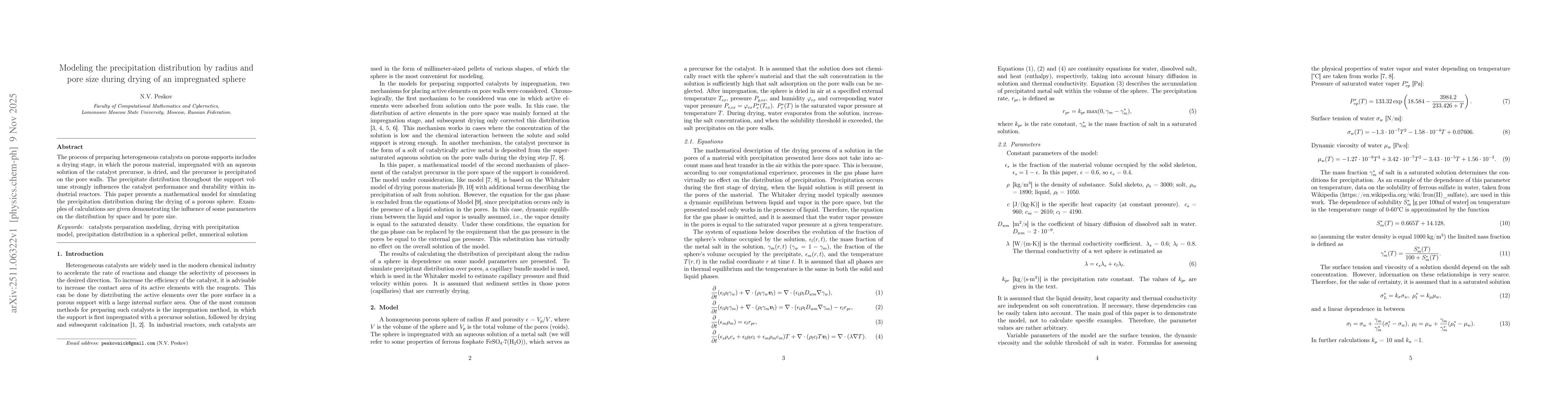 Thumbnail for Modeling the precipitation distribution by radius and pore size during drying of an impregnated sphere