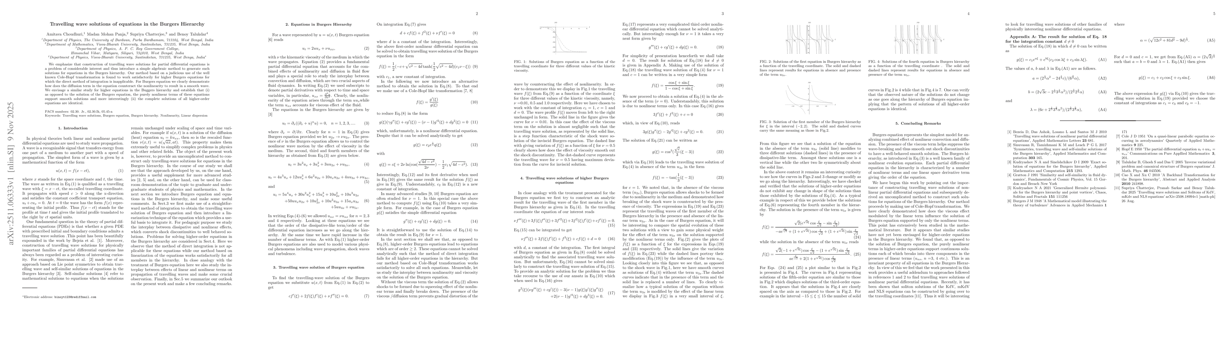 Thumbnail for Travelling wave solutions of equations in the Burgers Hierarchy