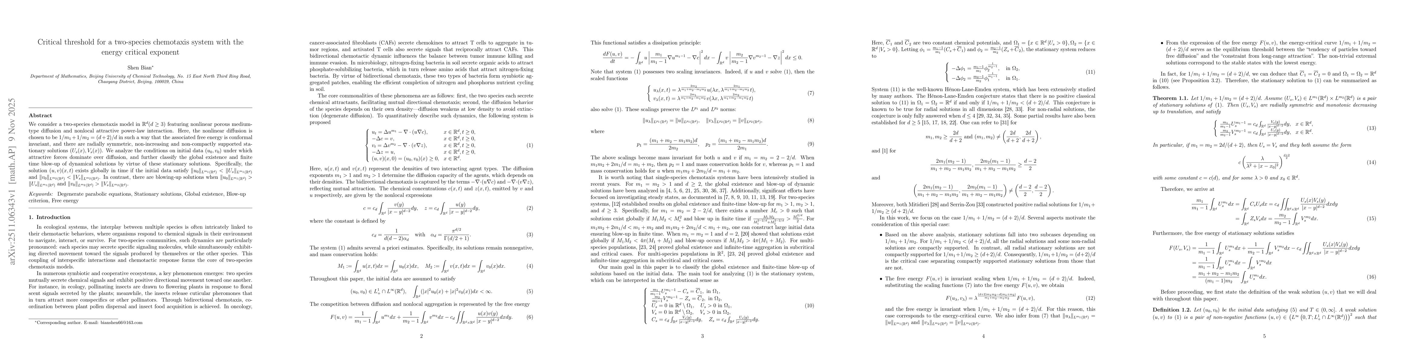Thumbnail for Critical threshold for a two-species chemotaxis system with the energy critical exponent