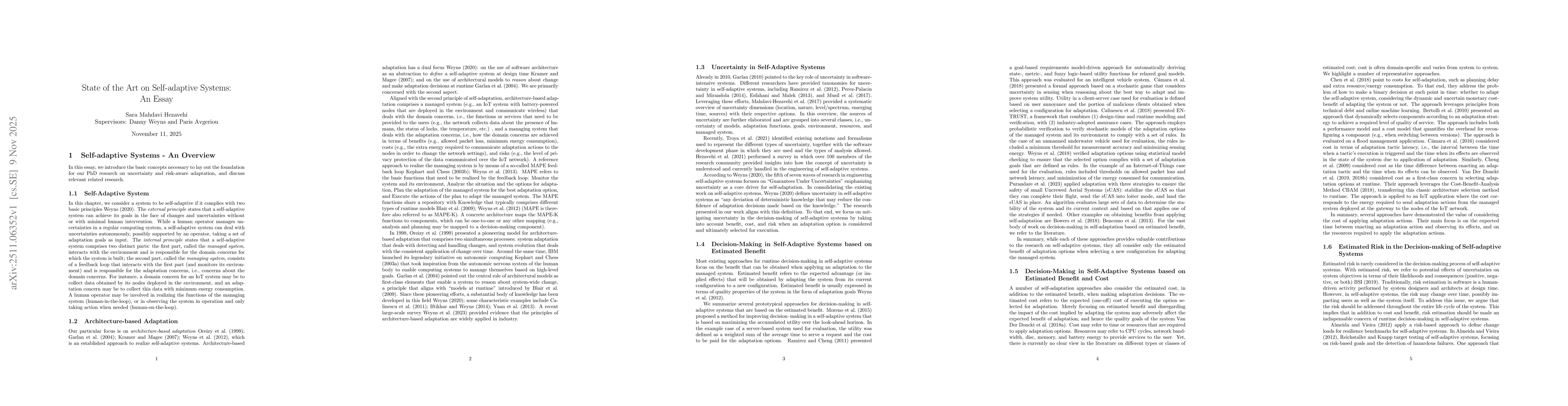 Thumbnail for State of the Art on Self-adaptive Systems: An Essay