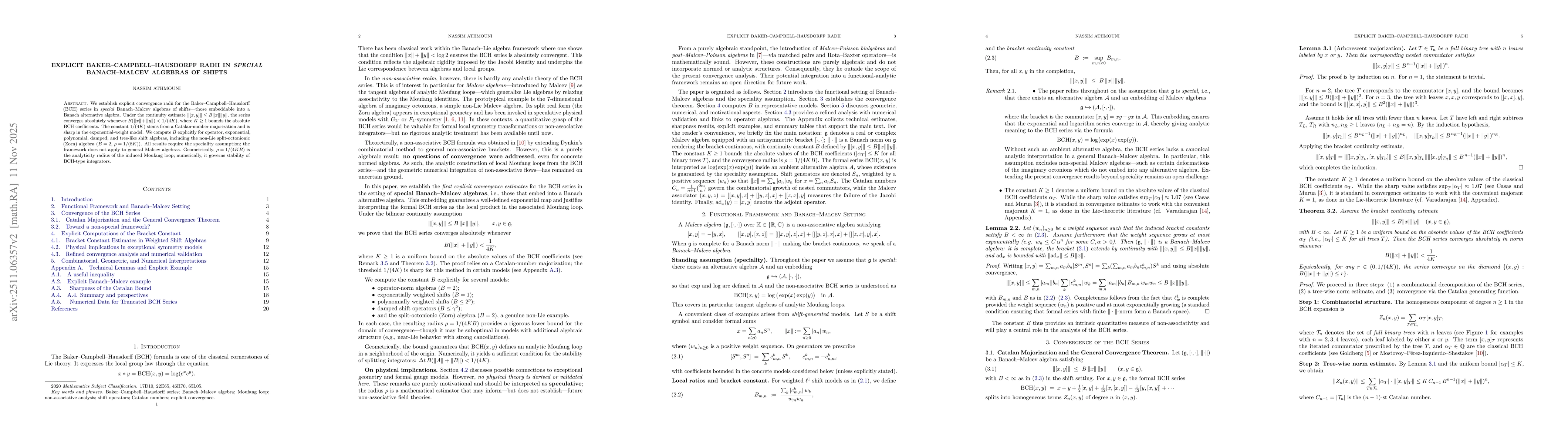 Thumbnail for Explicit Baker--Campbell--Hausdorff Radii in Special Banach--Malcev Algebras of Shifts