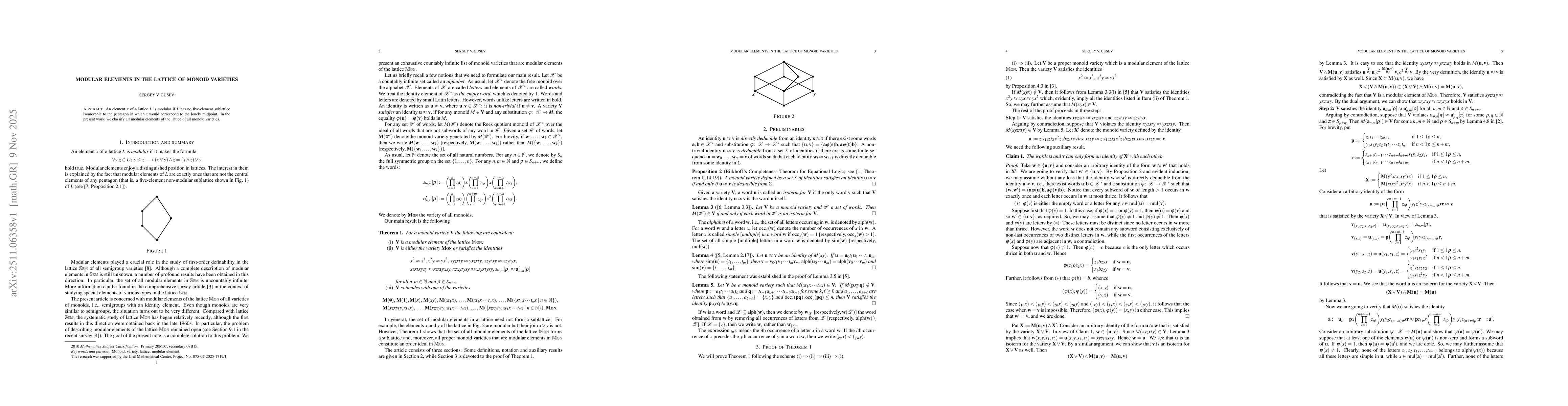 Thumbnail for Modular elements in the lattice of monoid varieties