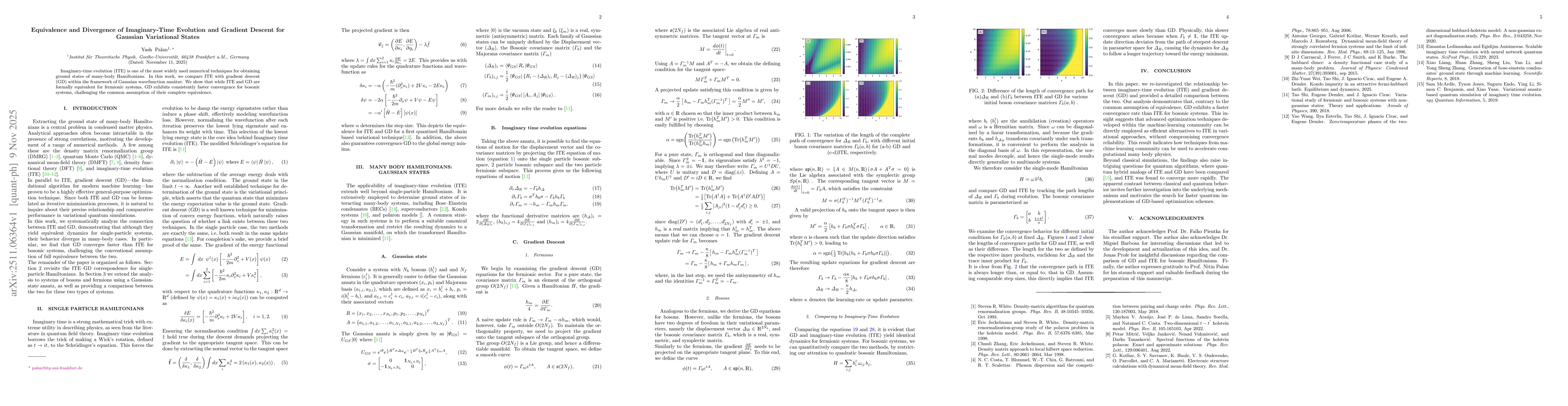 Thumbnail for Equivalence and Divergence of Imaginary-Time Evolution and Gradient Descent for Gaussian Variational States