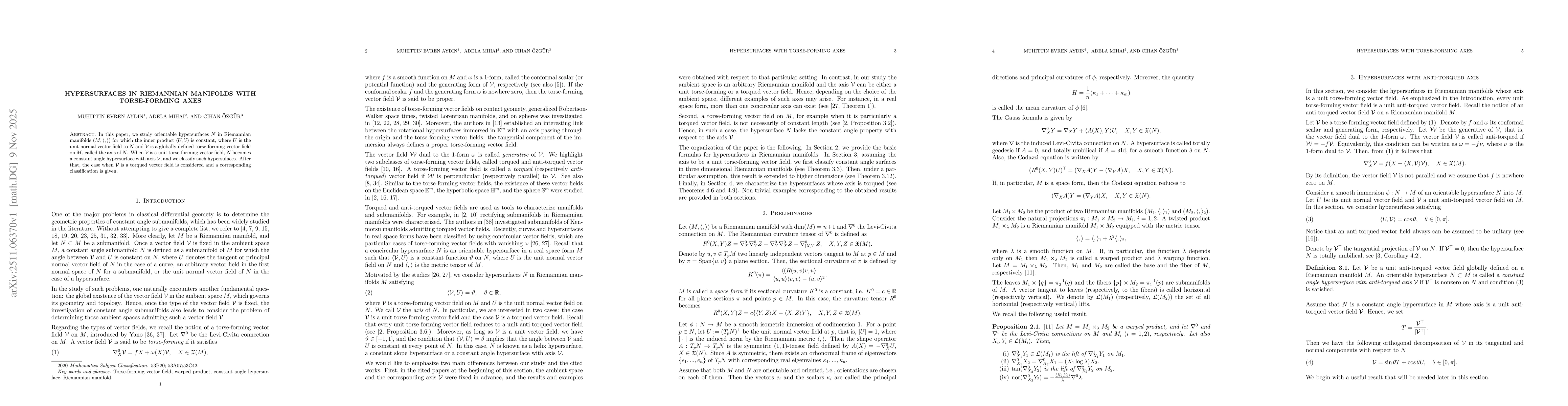 Thumbnail for Hypersurfaces in Riemannian manifolds with torse-forming axes