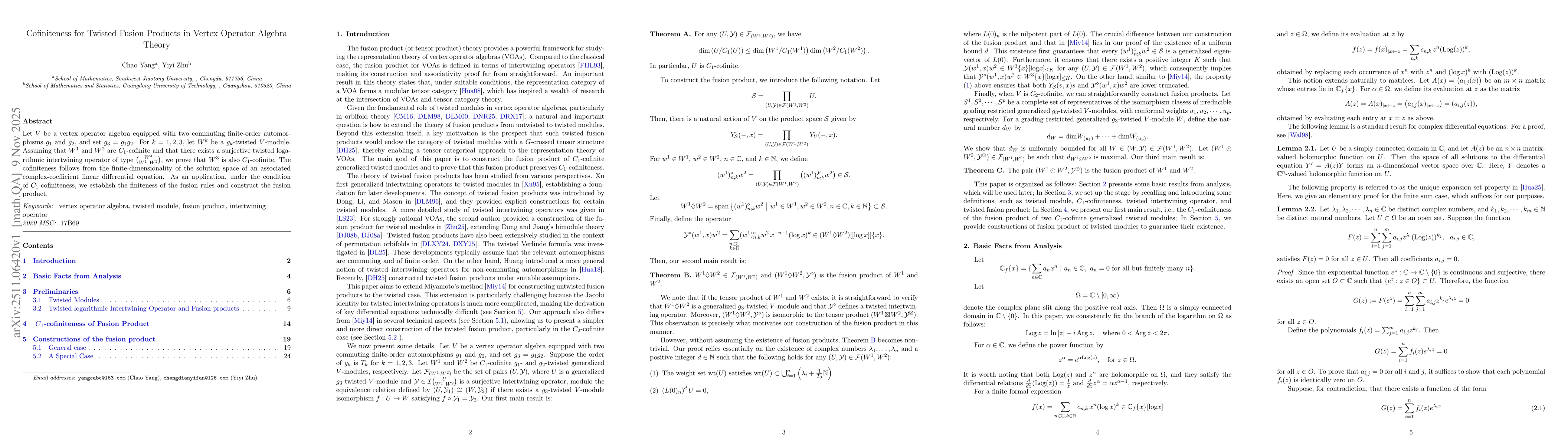 Thumbnail for Cofiniteness for Twisted Fusion Products in Vertex Operator Algebra Theory