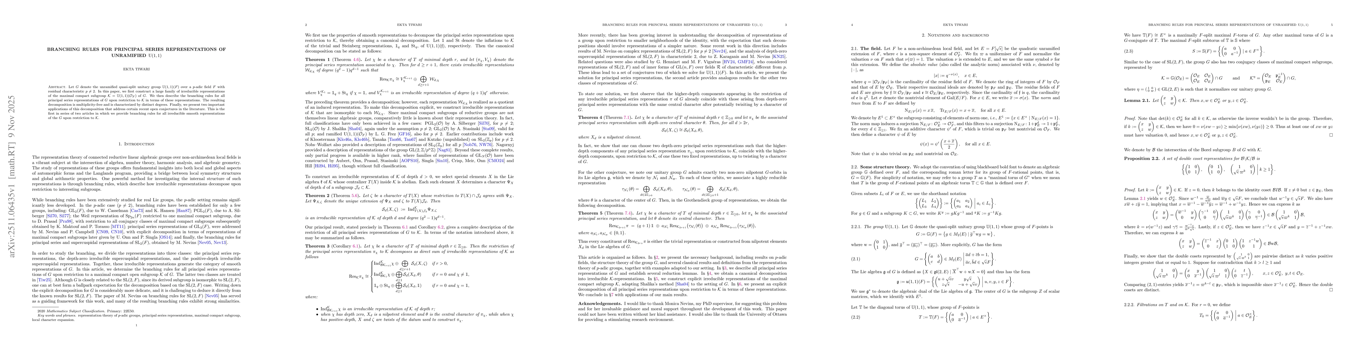 Thumbnail for Branching rules for principal series representations of unramified U(1,1)