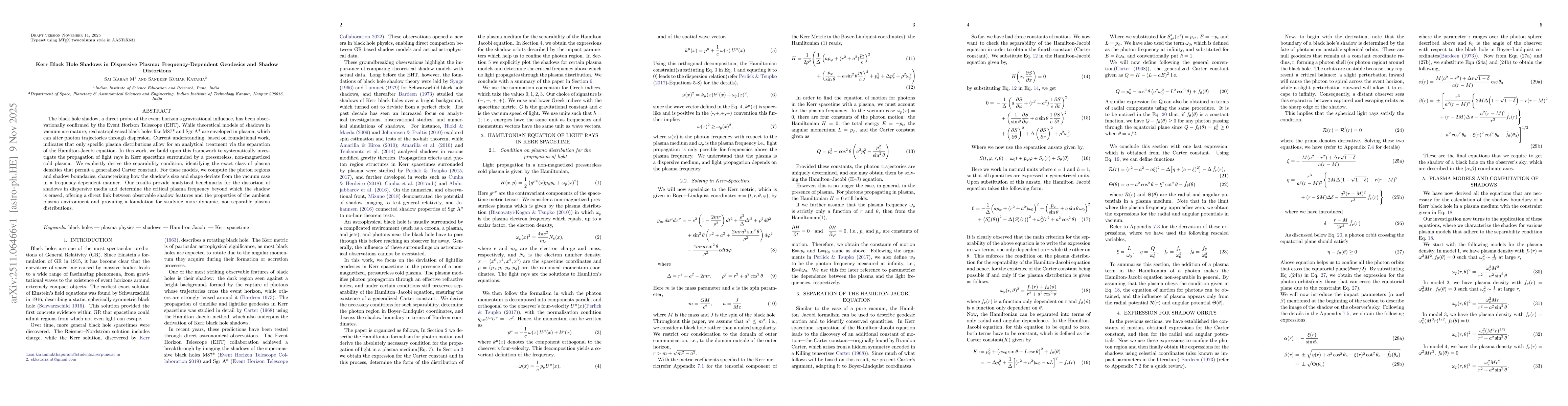 Thumbnail for Kerr Black Hole Shadows in Dispersive Plasma: Frequency-Dependent Geodesics and Shadow Distortions