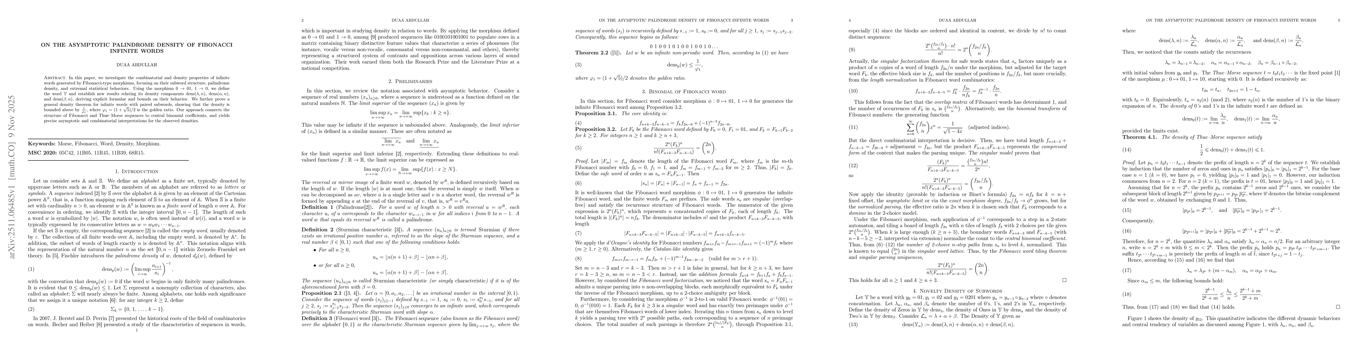 Thumbnail for On the Asymptotic Palindrome Density of Fibonacci Infinite Words