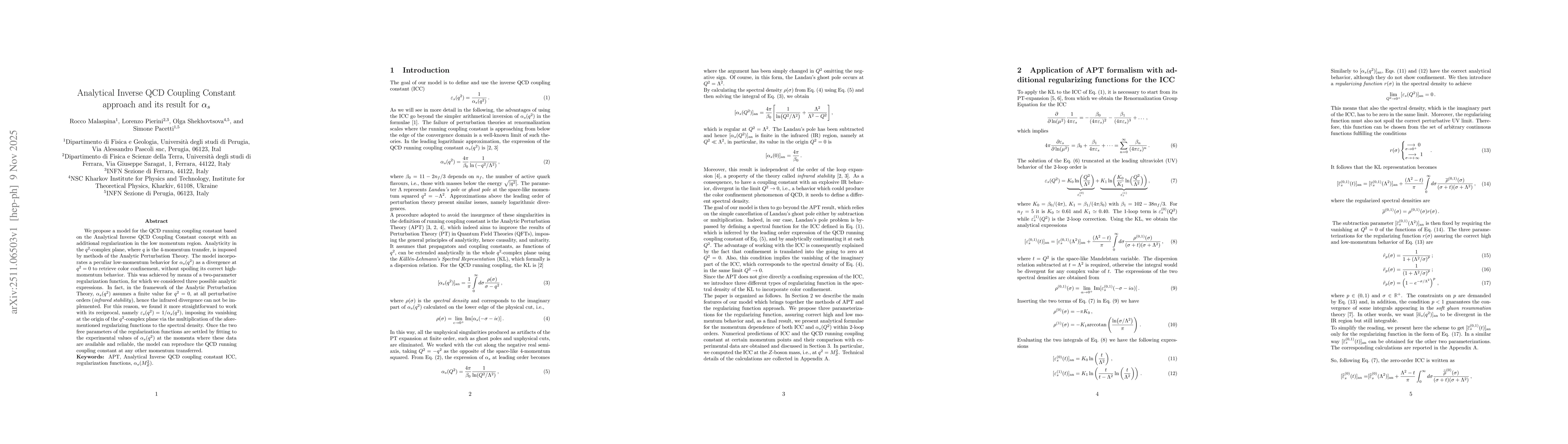 Thumbnail for Analytical Inverse QCD Coupling Constant approach and its result for $α_s$