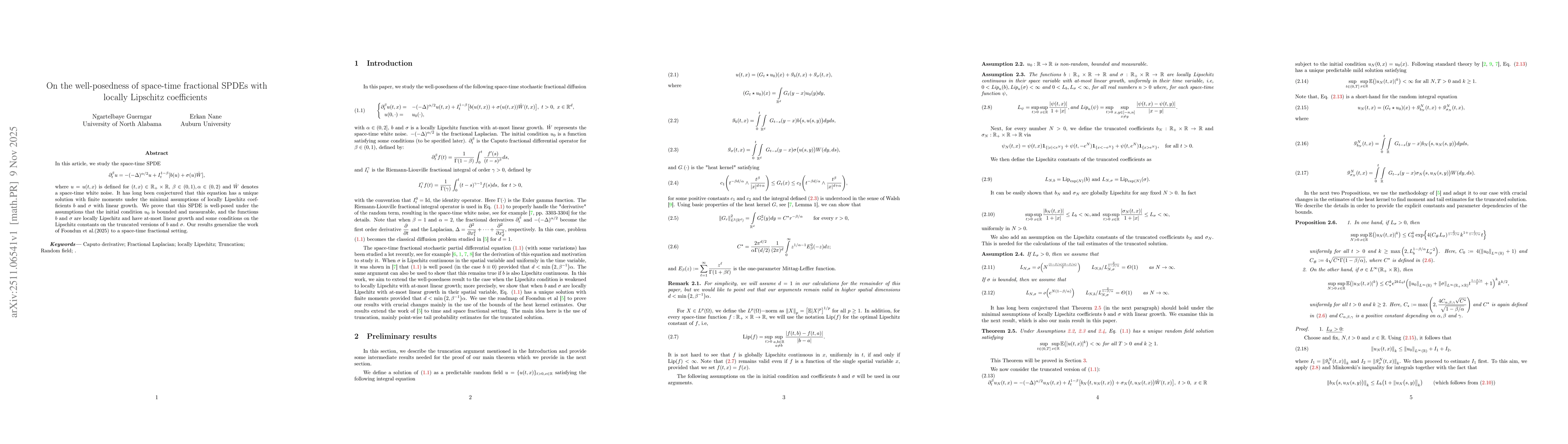 Thumbnail for Space-time fractional SPDEs with locally Lipschitz coefficients: well-posedness