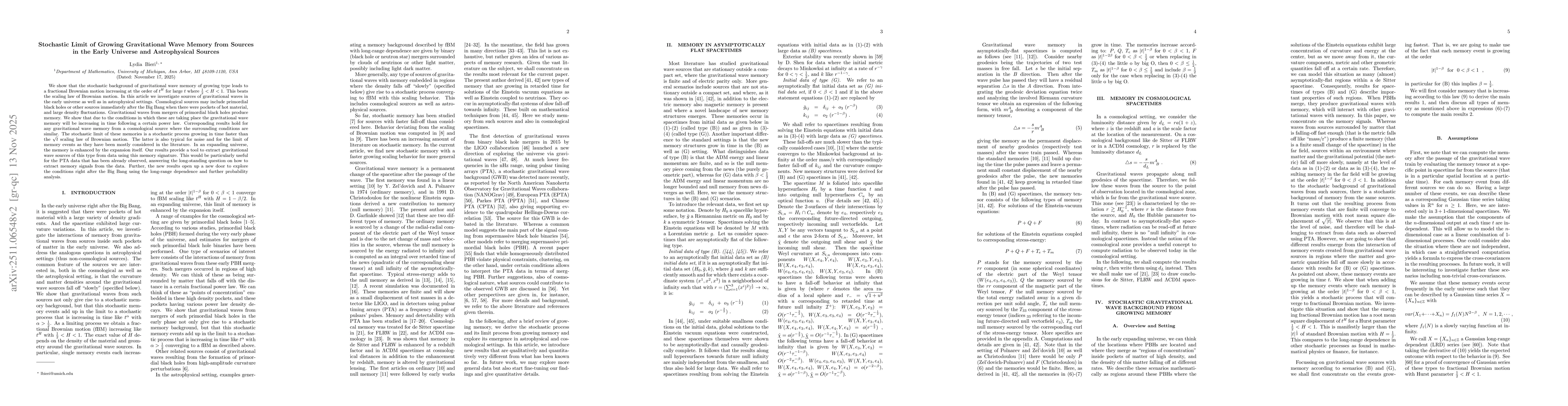 Thumbnail for Stochastic Limit of Growing Gravitational Wave Memory from Sources in the Early Universe and Astrophysical Sources