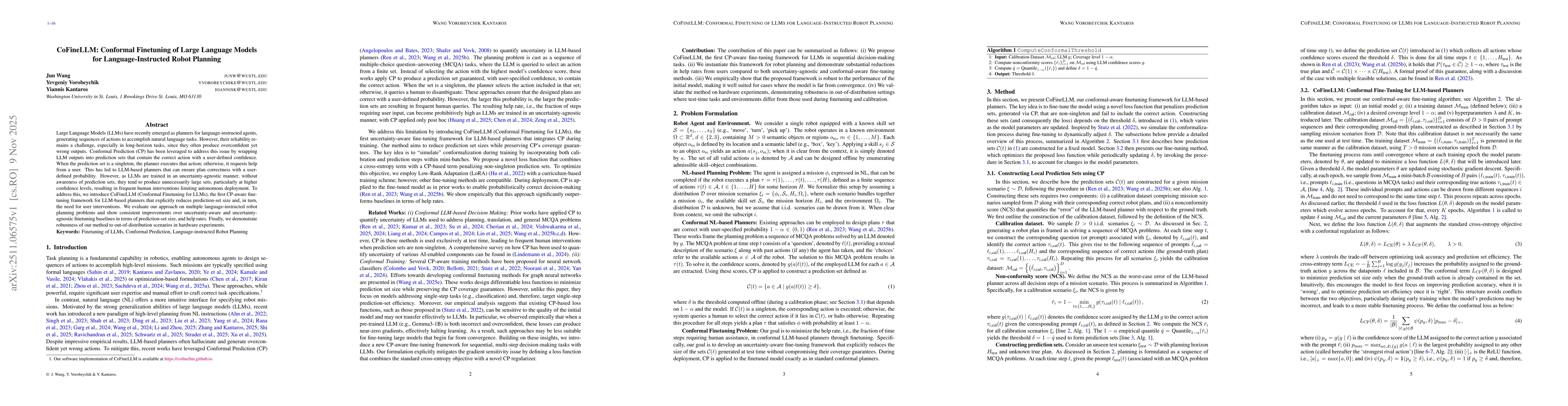 Thumbnail for CoFineLLM: Conformal Finetuning of LLMs for Language-Instructed Robot Planning